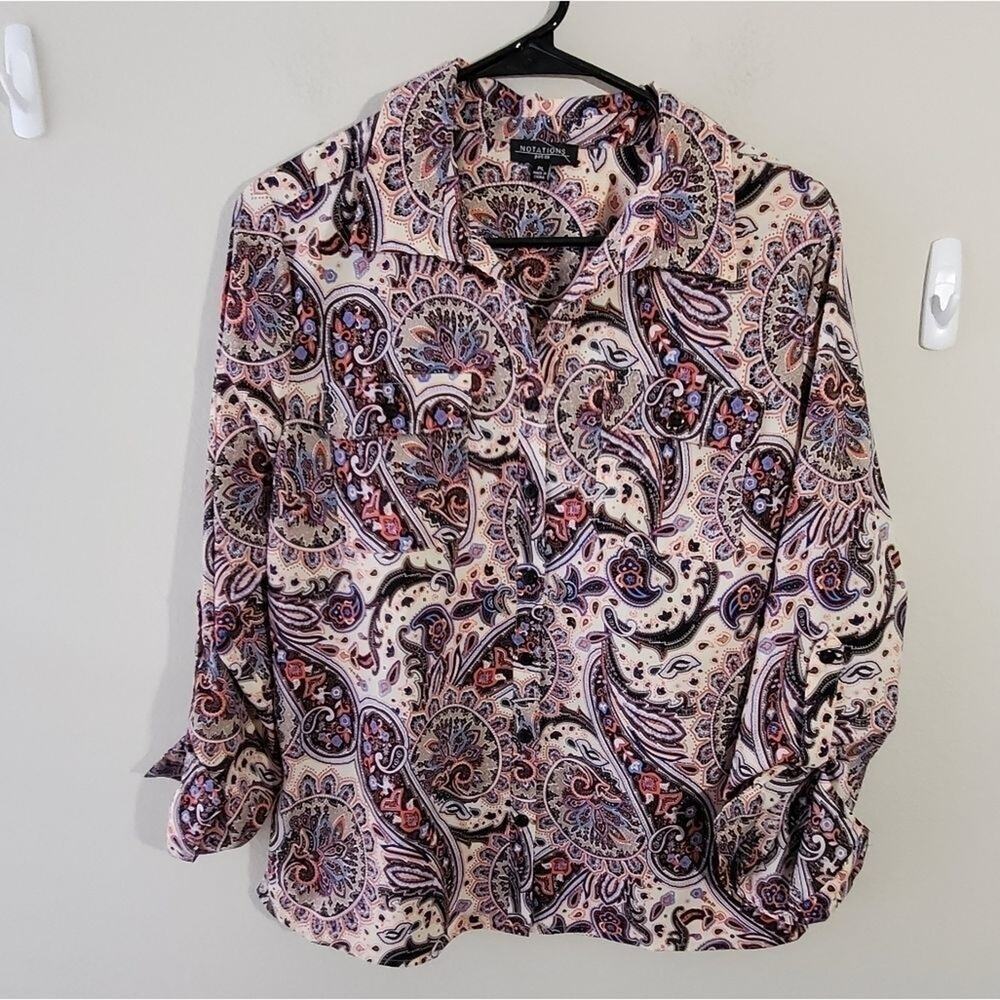 NOTATIONS PAISLEY button down‎ shirt petite large
